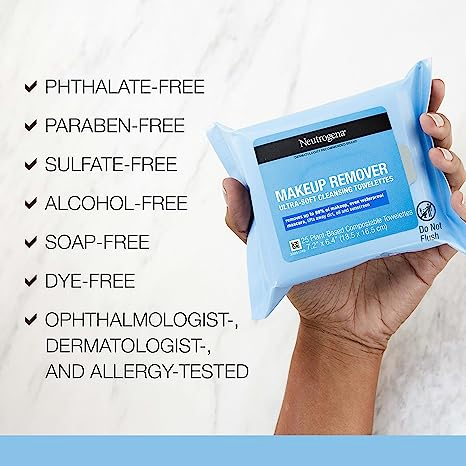 Amazon Cleansing Fragrance Free Makeup Remover, Cleansing Facial Towelettes for Waterproof Makeup, Alcohol-Free, Unscented, 100% Plant-Based Fibe