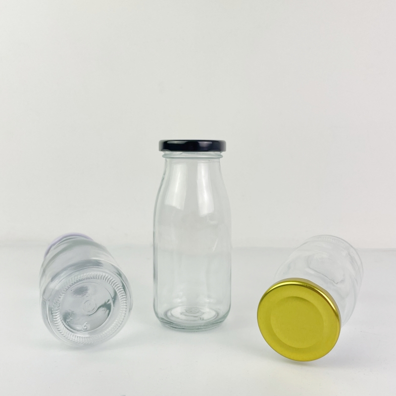 High Clear 250ml Glass Milk Bottle Juice Bottle with Aluminum Cap