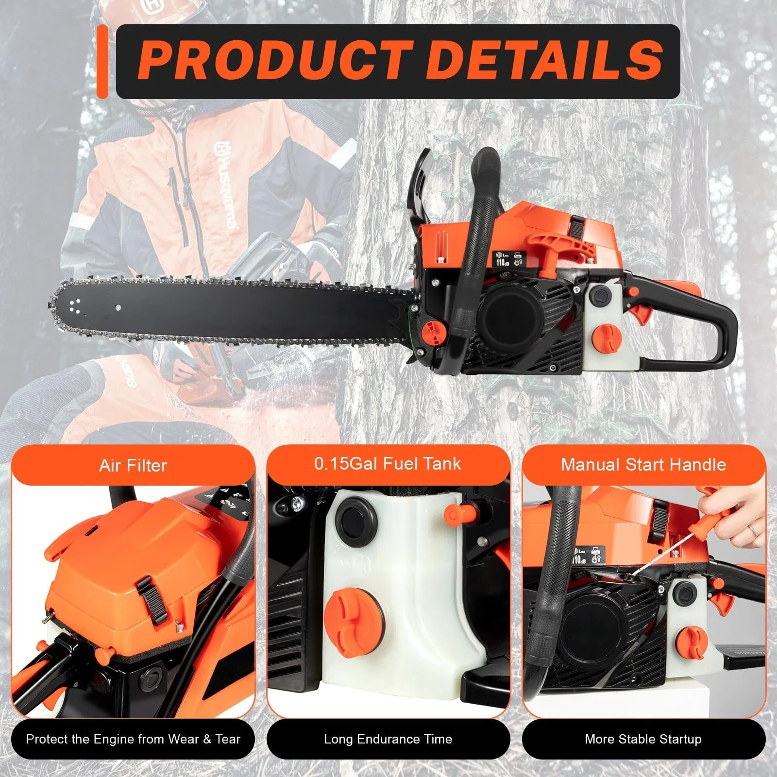 Vevor Gas Chainsaw, 58cc 20" 3.22HP, Gasoline Powered Chain Saw, Handheld Cordless Petrol Chainsaws for Tree Wood Branch Cutting, Tree Trimming, Land Clearing,