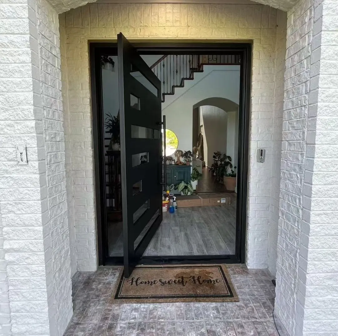 CE Nfrc Matte Black Aluminum Front Entrance Pivot Glass Door