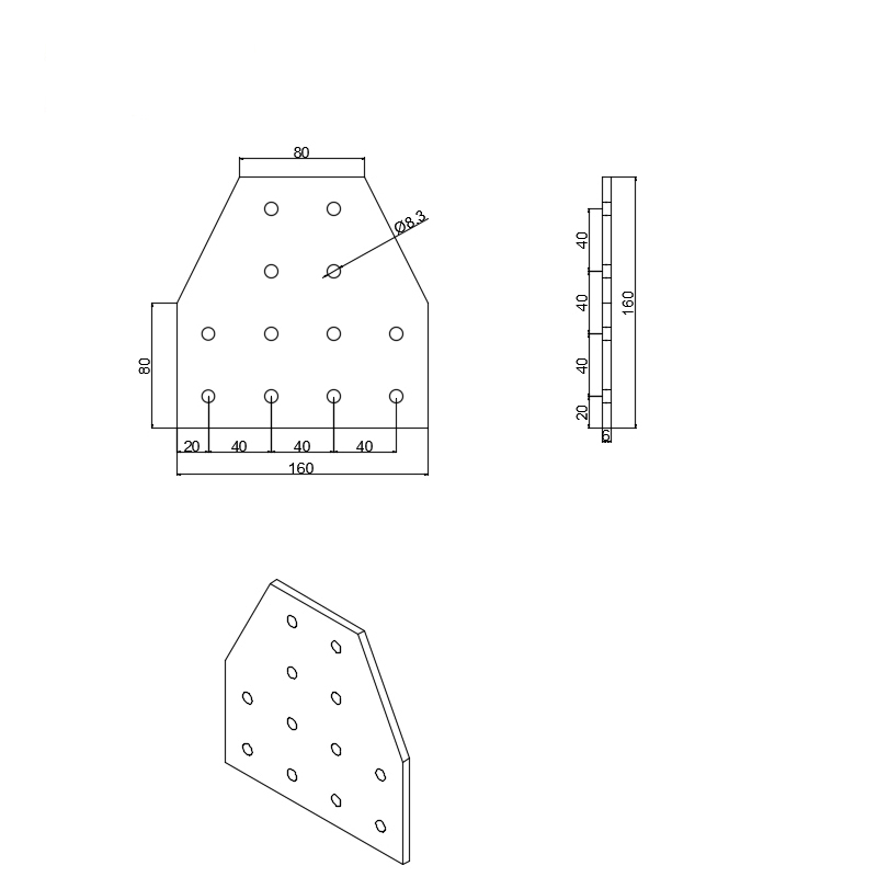 China Manufacturer OEM ODM RoHS 6084 12 Hole Tee Joining Aluminum Plate #4080 for Aluminum Profile 3060 4080