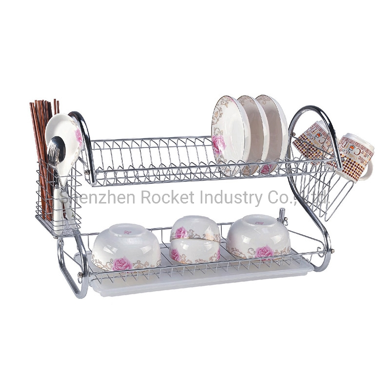 Drainer Rack Kitchen Dishes Drying 2 Layer Stainless Steel Dish Drainers