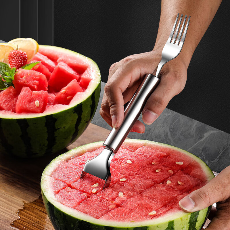 2-in-1 Stainless Steel Watermelon Fork Fruit Cutter Vegetable Tools Watermelon Slicer Fork
