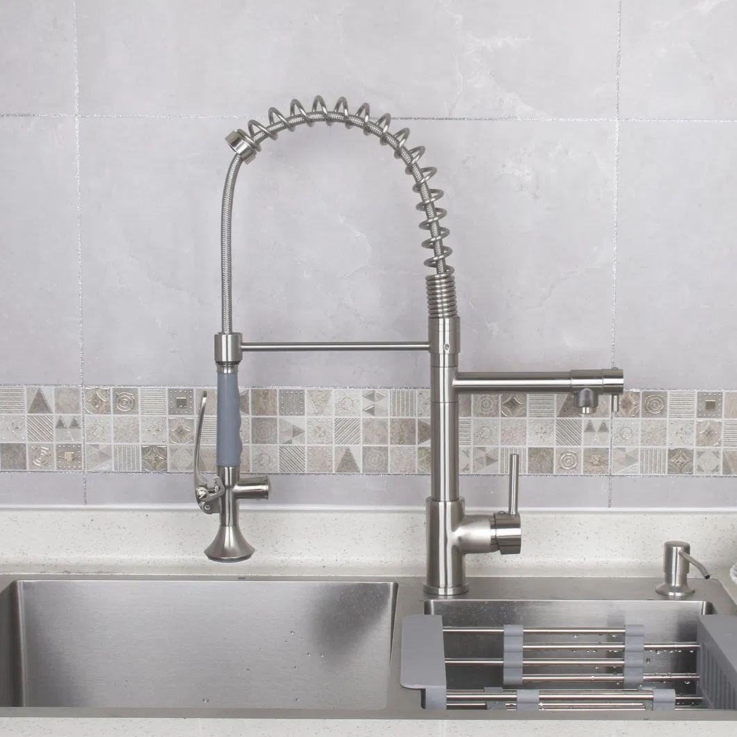 Contemporary Brushed Brass Kitchen Faucet Kitchen Sink Faucet with Spring Mixer