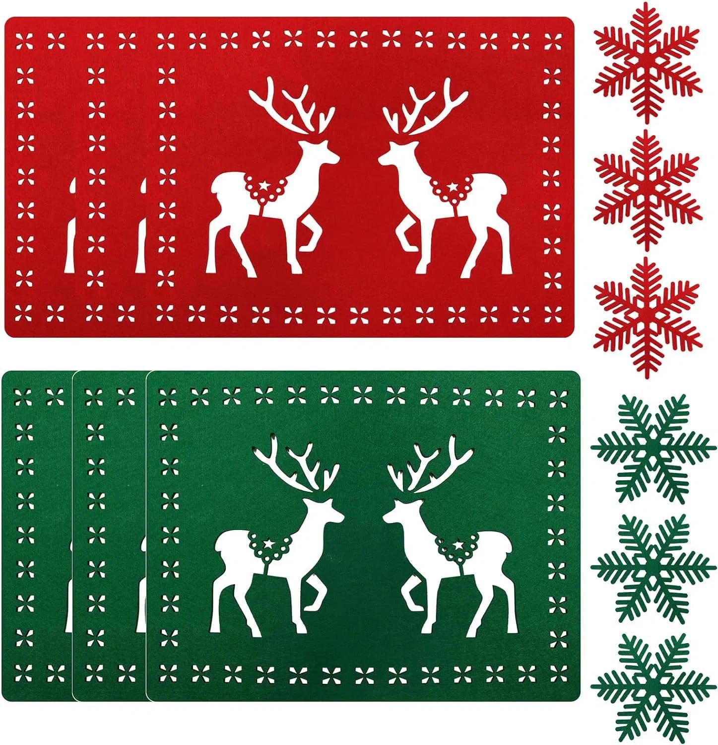 Christmas Snowflake Placemats and Coaster Set Winter Red Felt Table Mat for Xmas Winter Wedding Party Dinner Table Decoration