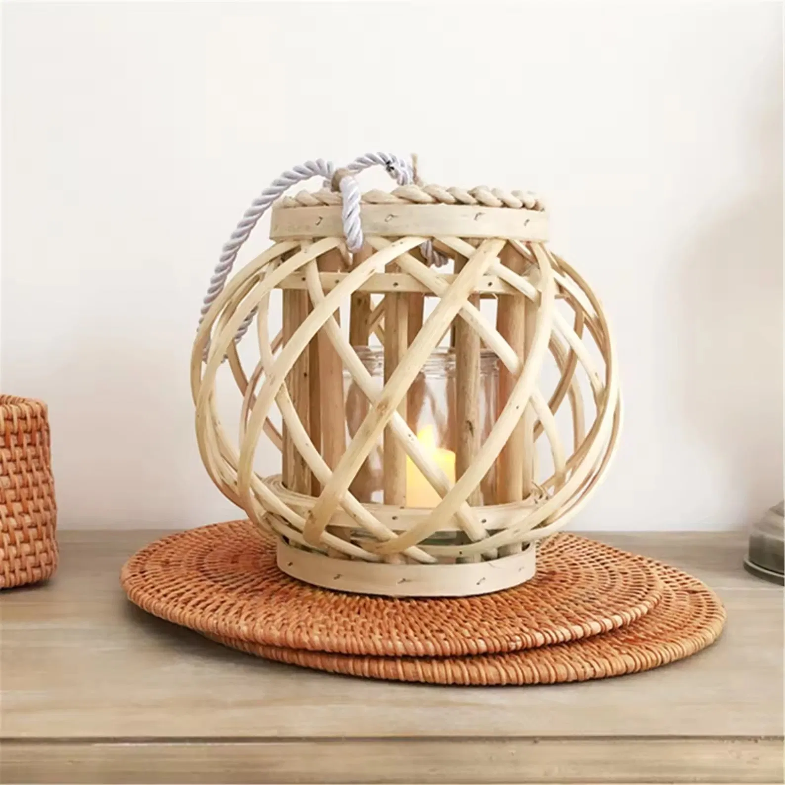 Outdoorlling Placemats Rattan Circle Round Placemat Kitchen Dinnerware Decorative Plate Table Dish Pad Hand Weavpe Contemporary