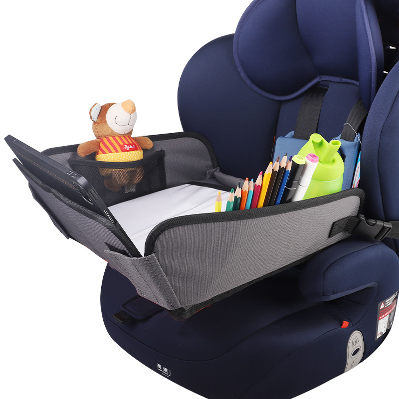 Kids Travel Tray, Kids Travel Trays for Car Seat, Road Trip Essentials for Toddler, Carseat Lap Tray with Dry Erase Board & Storage Organizer for Road Trip