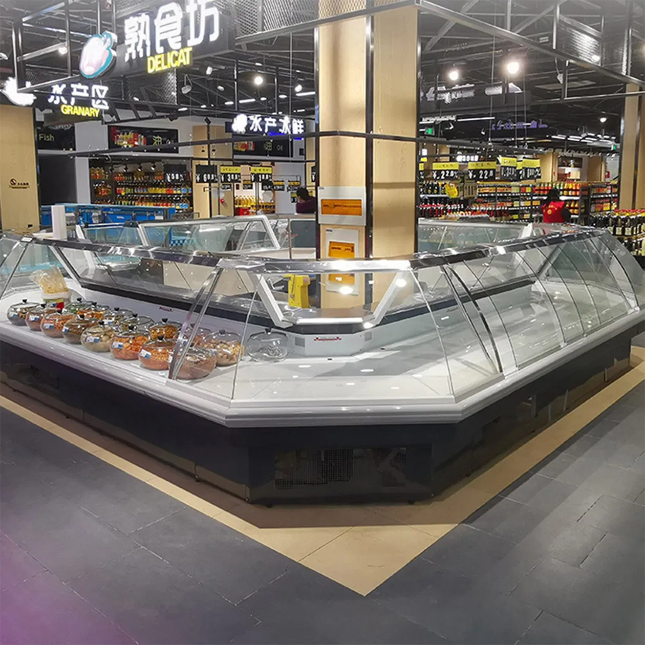 Supermarket Freezer Island Showcase for Optimal Meat Food Fruits Vegetables Deli Display Meat Cabinet