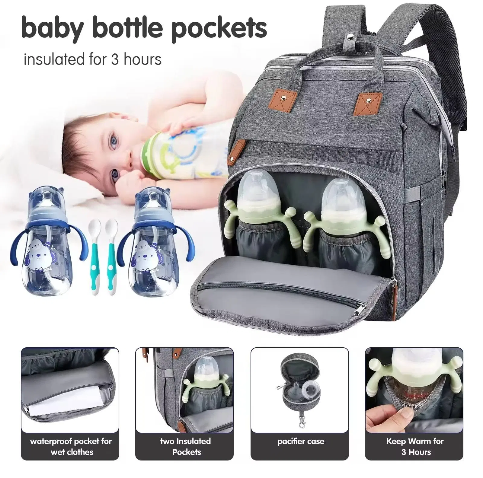 Portable 5 in 1 Folding Baby Nappy Diaper Backpack New Travel Maternity Bag with Bassinet for Mommy