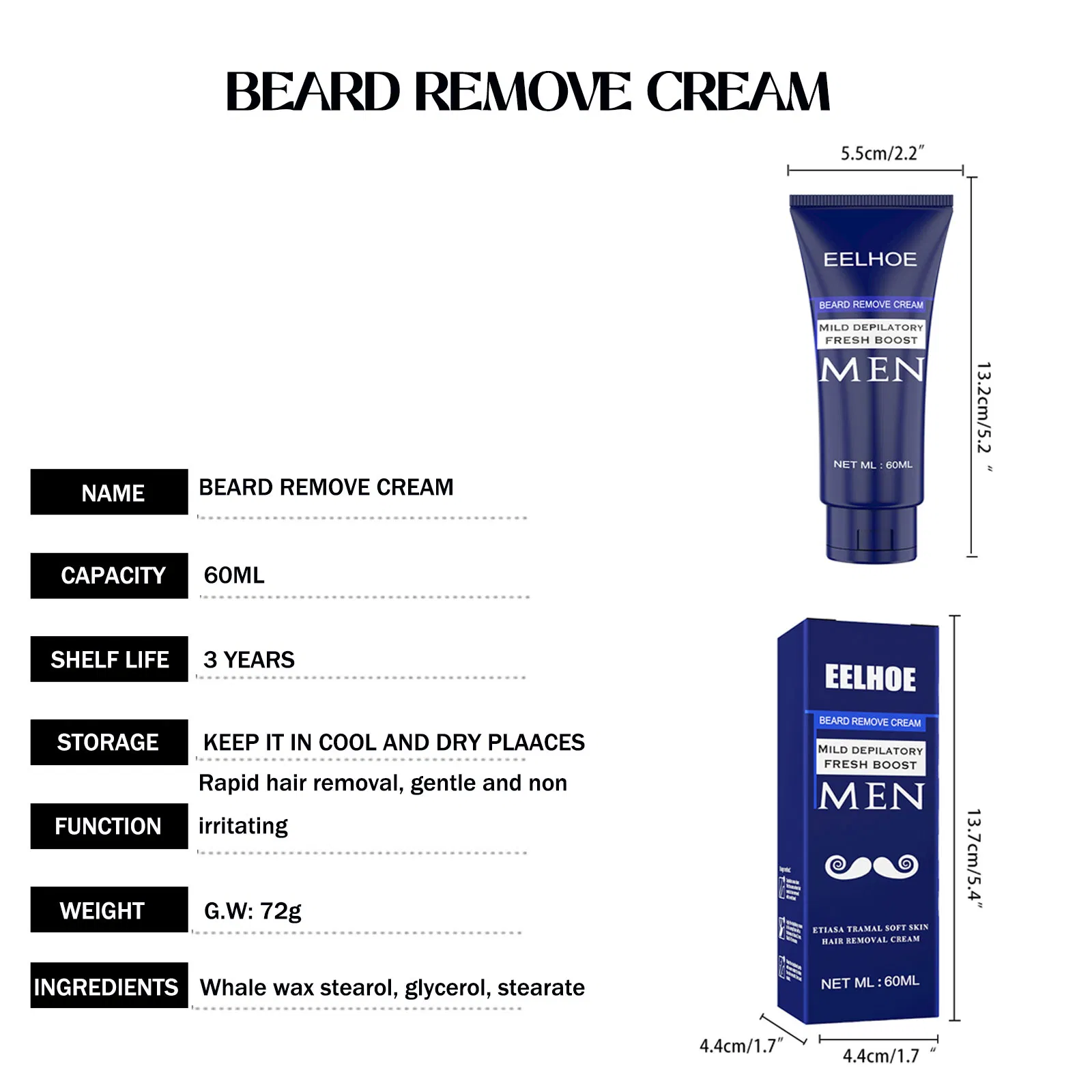 Men's Hair Removal Cream 60ml Men Beard Remove Cream Shave Smoothing Hair Softening Best Hair Removal Cream for Private Area