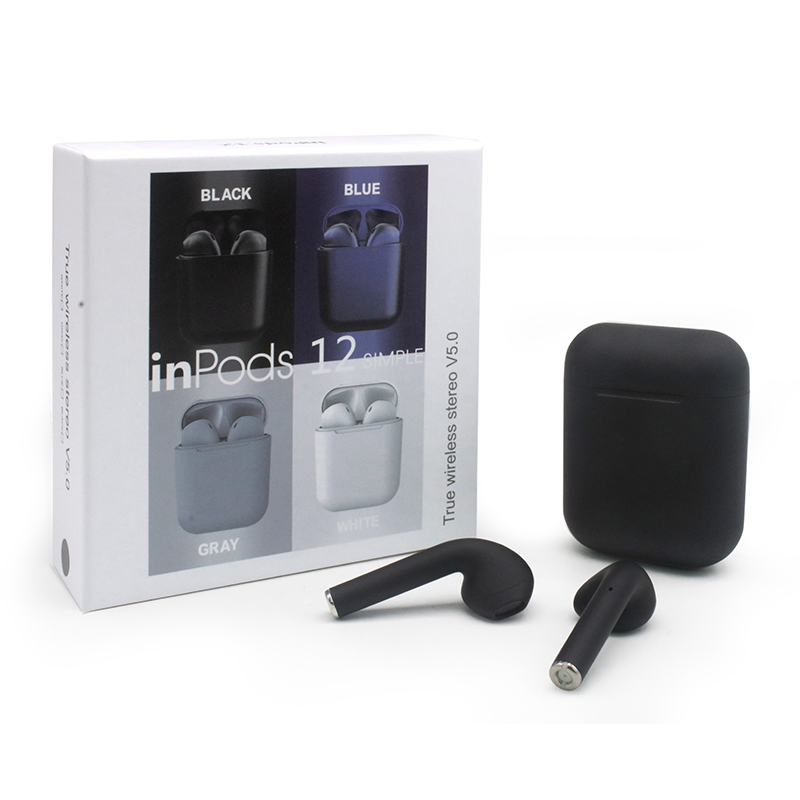 2022 Inpods 12 Macaron Black Wireless Bt5.0 Touch Sports Earbuds in-Ear I12 Tws
