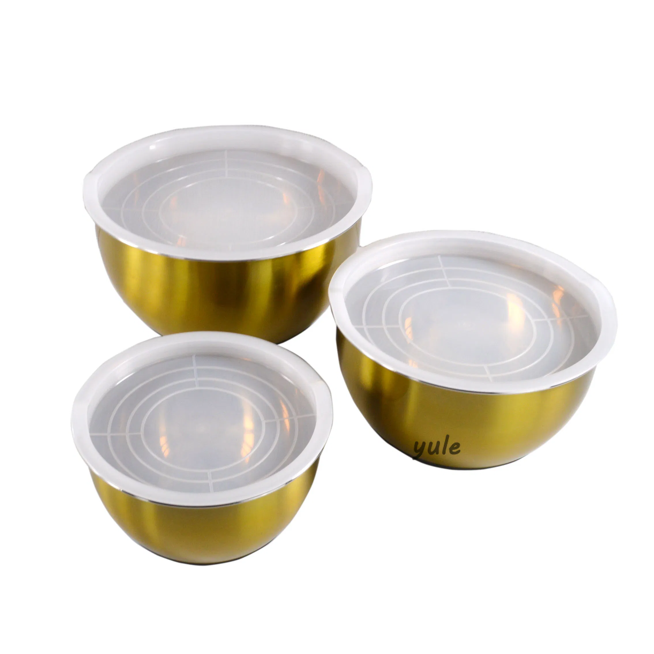 Light Gold Silicone Bottom Stainless Steel Mixing Bowl with Lid