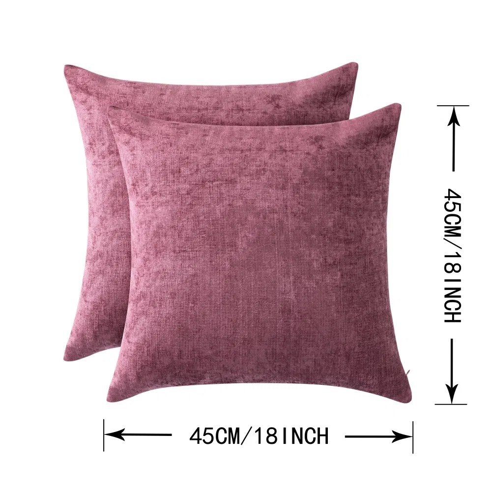 Pack of 2 Throw Chenille Pillow Covers Pillow Cases for Sofa Home Decoration Solid Dyed Soft 18*18 Inches Living Room