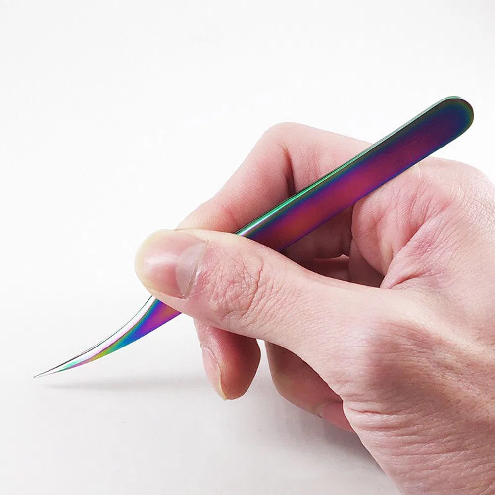 Rainbow Coated Lashes Eyelash Makeup Tool Stainless Steel Precision Electronic Beauty Eyebrow Tweezers