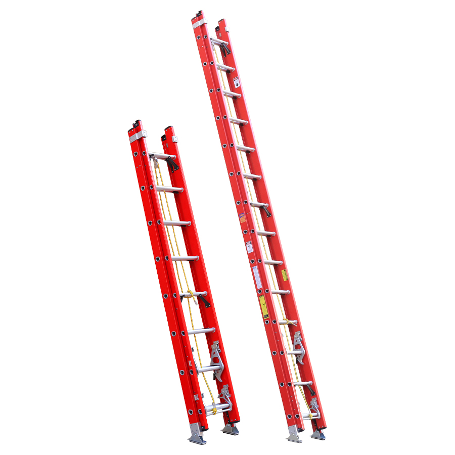 FRP Red Yellow 2 Sections Fiberglass Telescopic Extension Ladder 2X8 Double Extension Fiberglass Folding Straight Wall Ladder