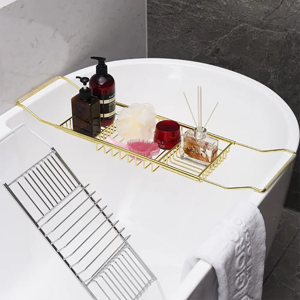 Stainless Steel Shower Caddy Tray Removable Book Holder Bathroom Sliver Bathtub Rack
