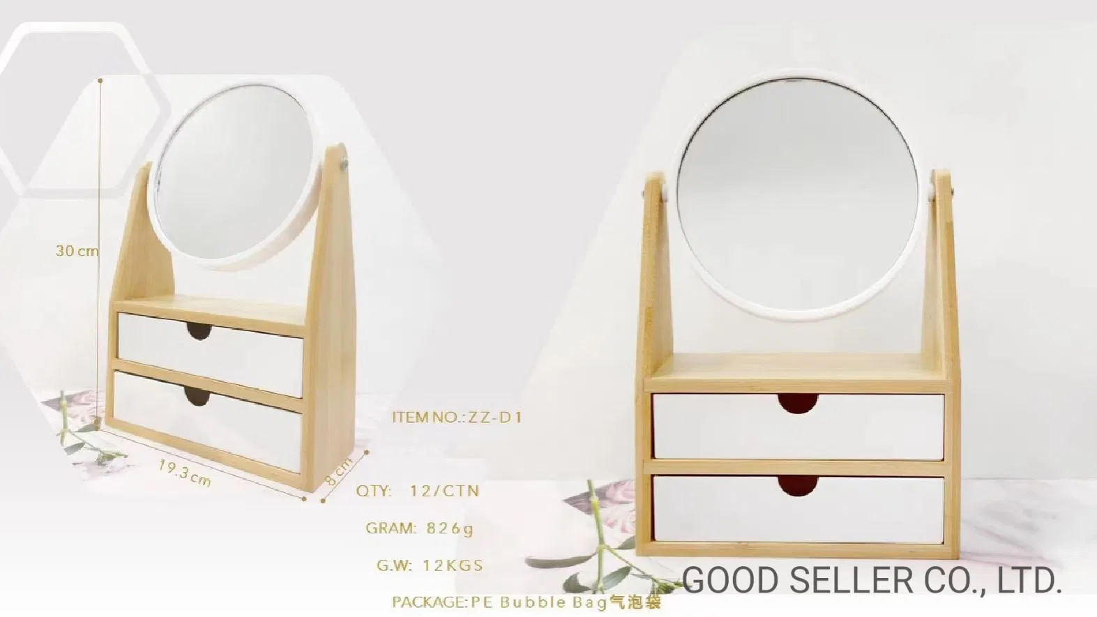 Wholesale Customized Animal Decoration Stand Wood Frame Bamboo Makeup Mirror