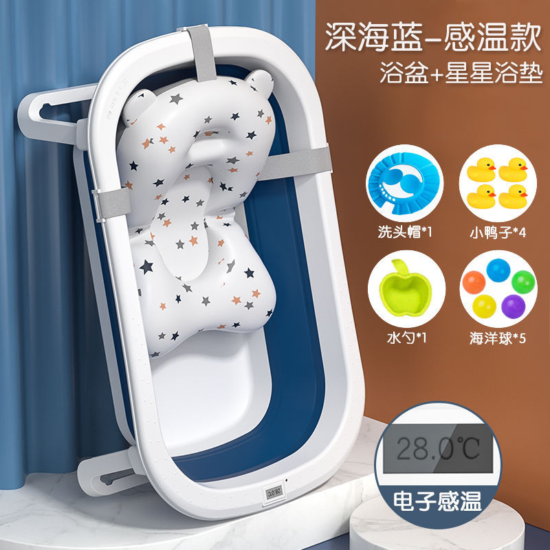 Collapsible Baby Bathtub for Infants to Toddler with Real-Time temperature with Cushion