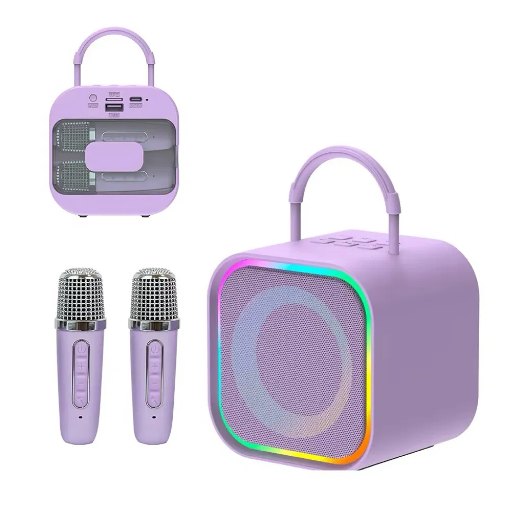 Christmas Present LED Light 2 Wireless Small Mic Mini Karaoke Machine Kids Children Adult Home Party Karaoke Player Booth Speaker