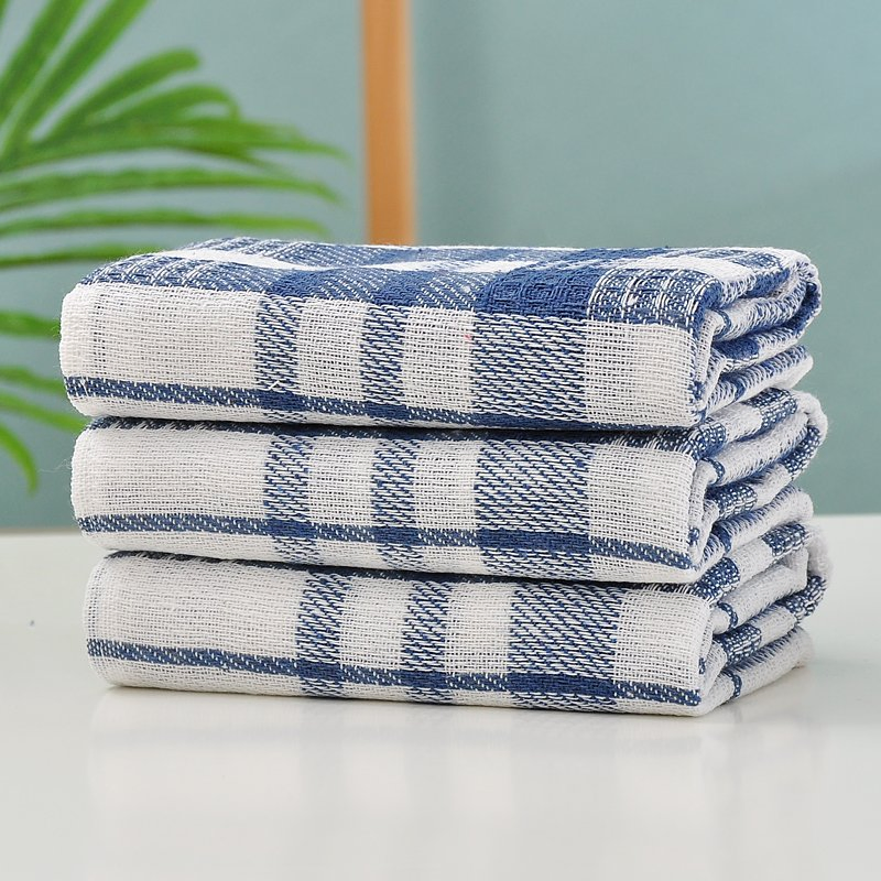 Factory Wholesale Custom Logo Water Absorbent Grid Polyester-Cotton Cloth Linen Woven Technique Kitchen Dish Tea Towel