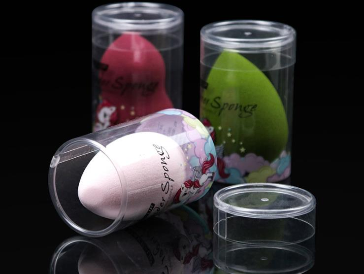 Custom Cylinder Round Packaging for Cosmetic Powder Puff (Plastic box )