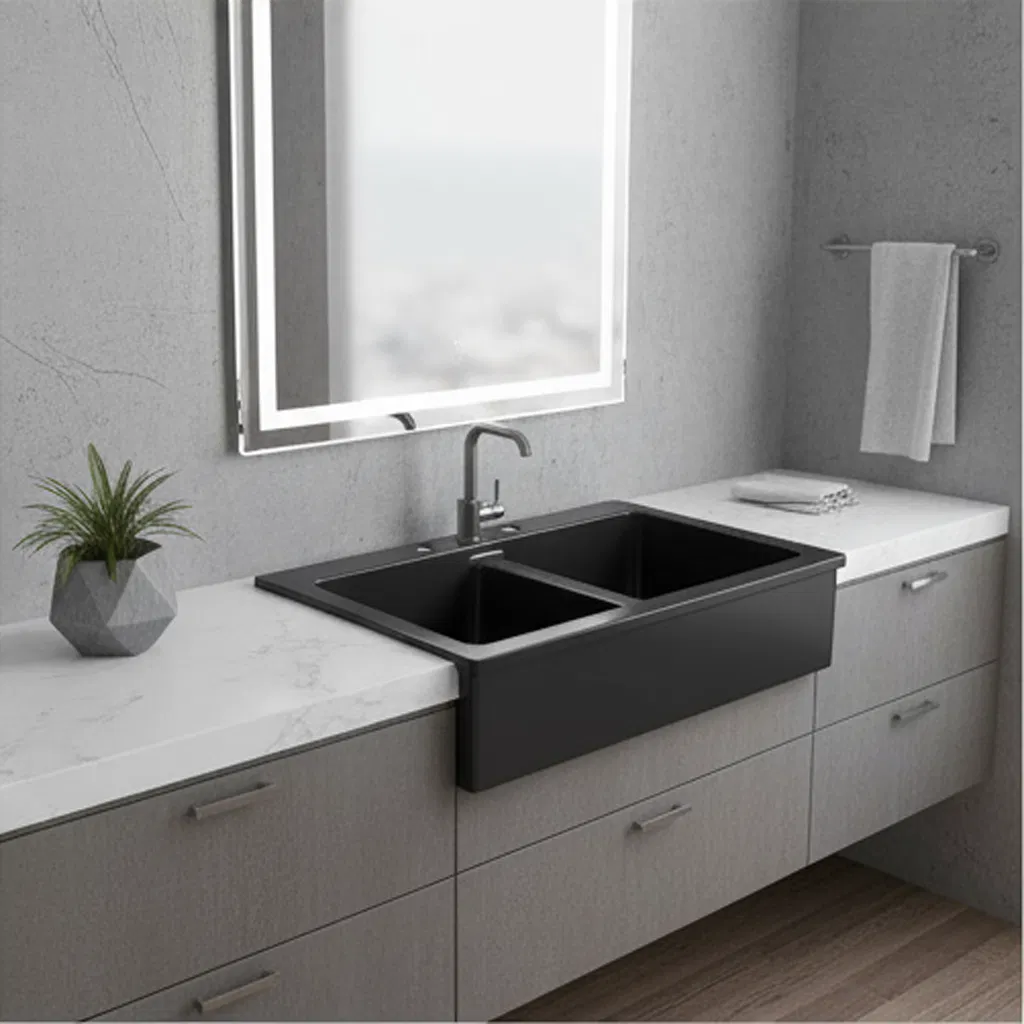 Sleek Black Acrylic Drop-in Kitchen Sink for Modern Homes