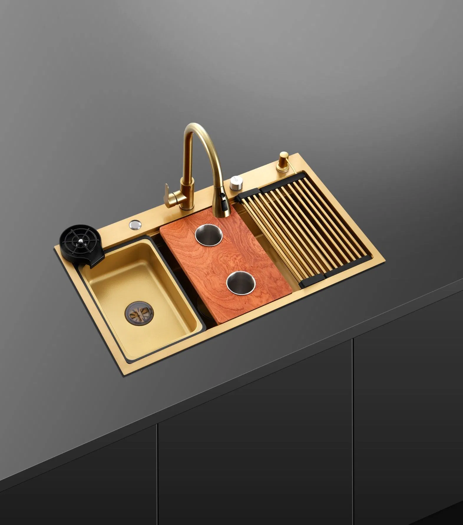 Advanced 304 Stainless Steel Smart Kitchen Sink Handcrafted with Digital Faucet and Glass Washer
