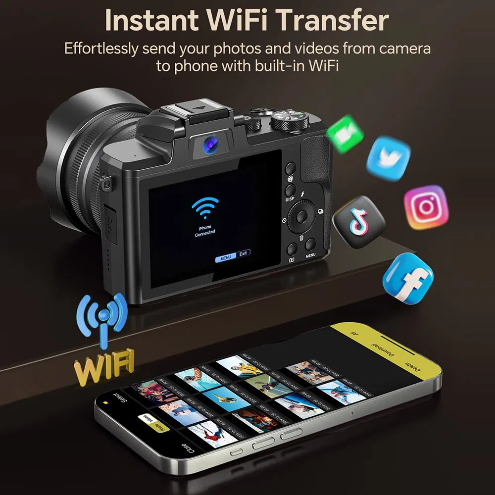 DC226 8K 48MP Digital Camera, Entry-Level Selfie Camera with 64GB Card & 2 Batteries - EU Plug