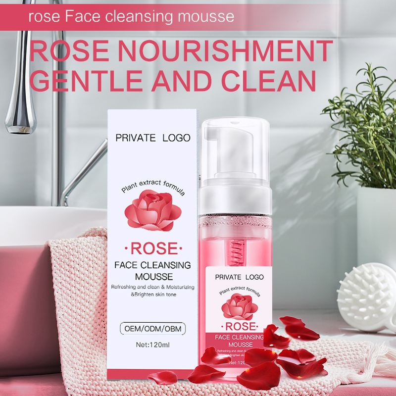 Natural Organic Skin Care Rose Face Wash Facial Cleansing Foaming Mousse Private Label Vegan Facial Wash