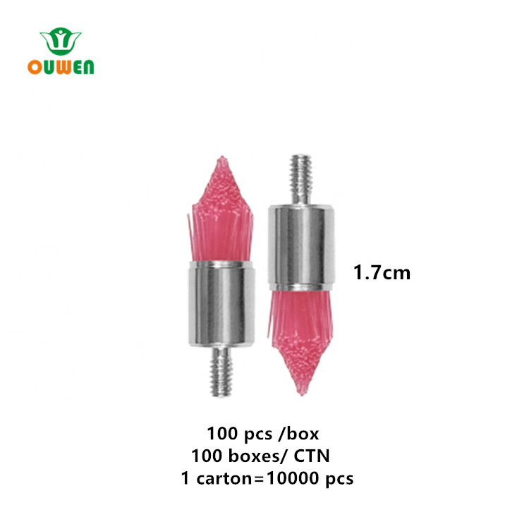 Ouwen D-5 Pink Hard Thread Type Tapered Polishing Brush for Teeth Dental Prophy Brushes