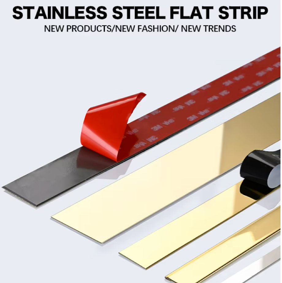 India 201 304 Stainless Steel Flat Strip Trim Patti with Self-Adhesive Backing for Edge Protection
