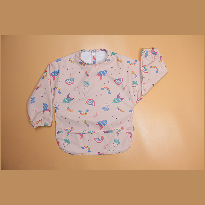 Children's Waterproof Smock, Reverse Dressing, Waterproof Eating Bib, Oil-Proof Baby Smock, Food Pocket