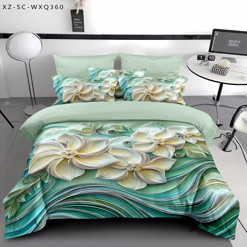 100% Microfiber 4PCS Bed Duvet Cover with Fitted Sheet and Two Pillowcases