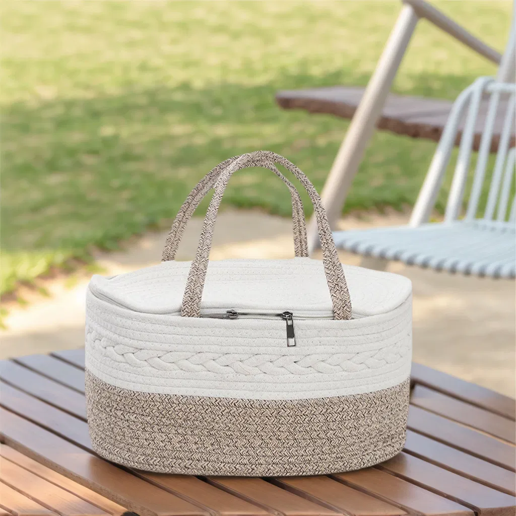 Wholesale Baby Nappy Custom Bag Basket Cotton Rope Diaper Caddy Organizer Cotton Rope Basket with Handles