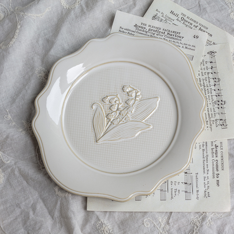 Dinner Plates, Modern Ceramic Plate Relief Lily Valley