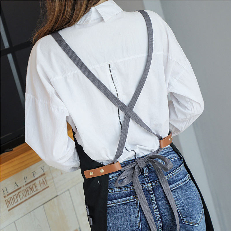 Restaurant Apron Barber Kitchen Wear Adjustable Straps Printed Logo High Quality Canvas Aprons for Cleaning