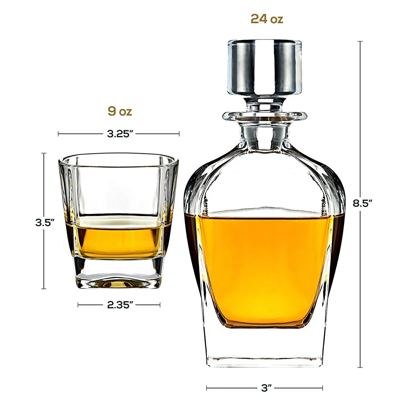 Marquis Crystal Glass Whiskey Decanters with 4 Double Old-Fashioned Glasses Sets Decanters