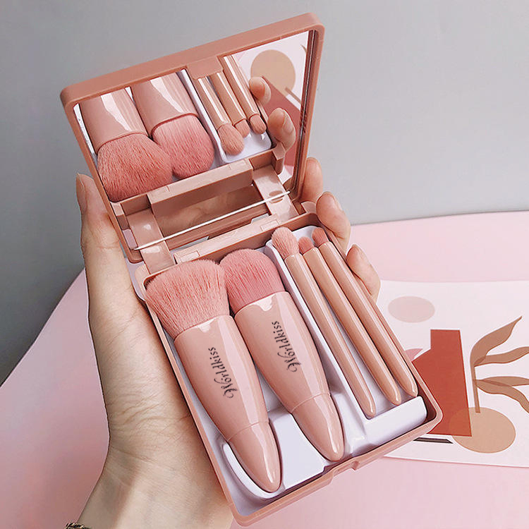 5PCS Custom Pink Mini Travel Beauty Brush Set Portable Makeup Brushes