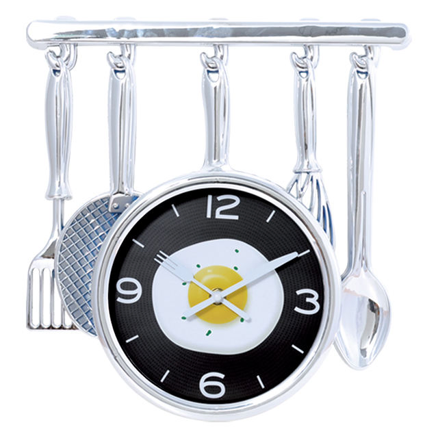 Modern Frying Pan Design, Kitchen Pot Spoon Fork, Dining Room Kitchen Special Design, Decorative Wall Clock, Funny Clock