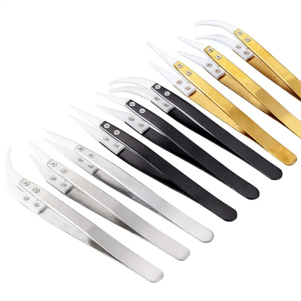 Heat Resistant Stainless Steel ESD Safe Anti-Static Pointed Curved Ceramic Tip Tweezers