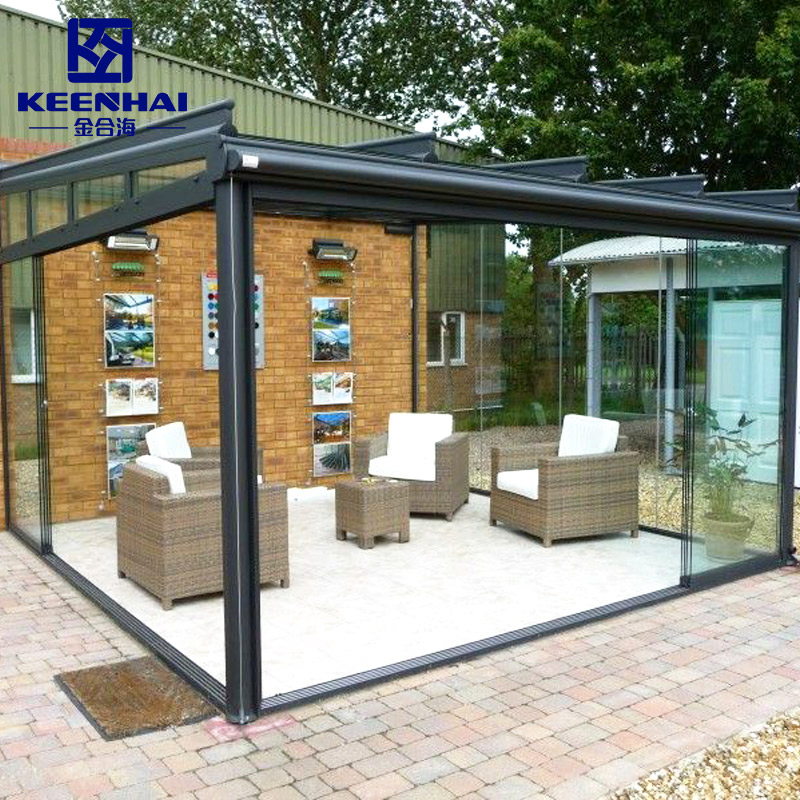Back Yard Outdoor Commercial Aluminum Glass Sun Room Lean to Wall Triangle Skylight Gable Roof Sunroom