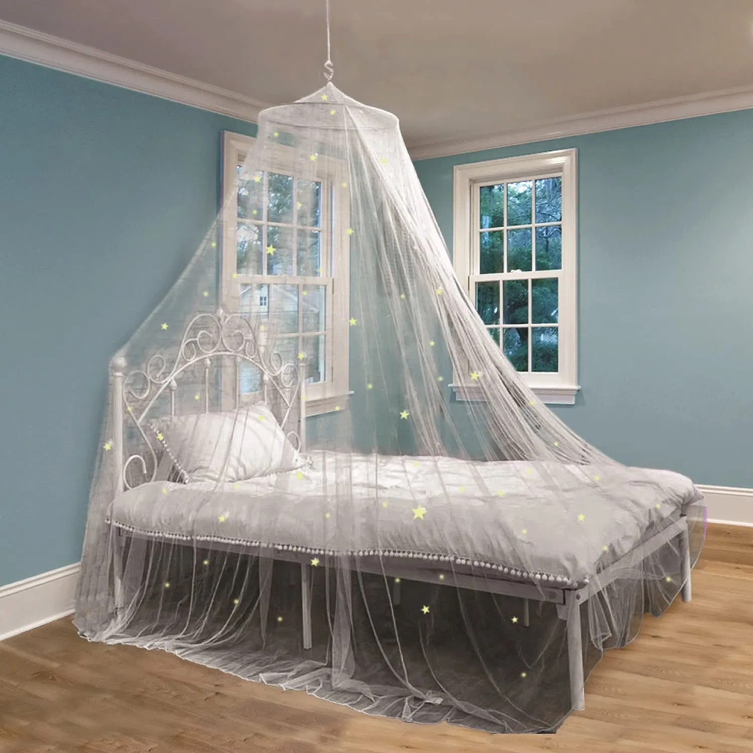 Bed Canopy Girls Glowing Stars Princess Decor Ceiling Kids Mosquito Net