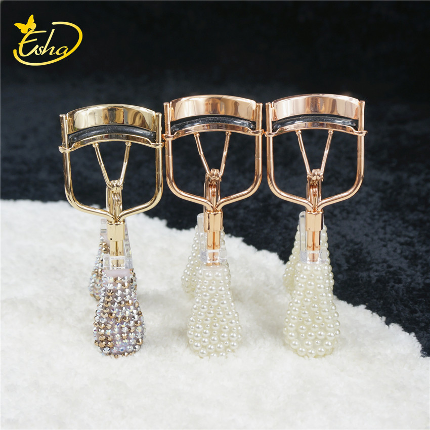 Makeup Jewelled Pearl Diamond Non-Slip Handle Stainless Steel Lashes Eyelash Curler