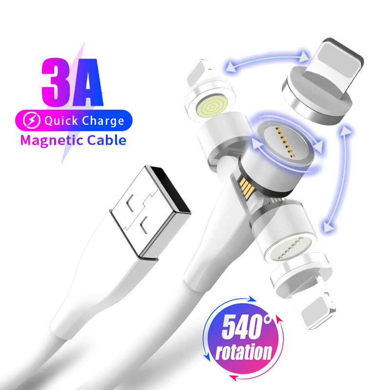 2020 New 540 Rotation LED Micro USB Type C 3 in 1 Magnetic Charging Cable Wire