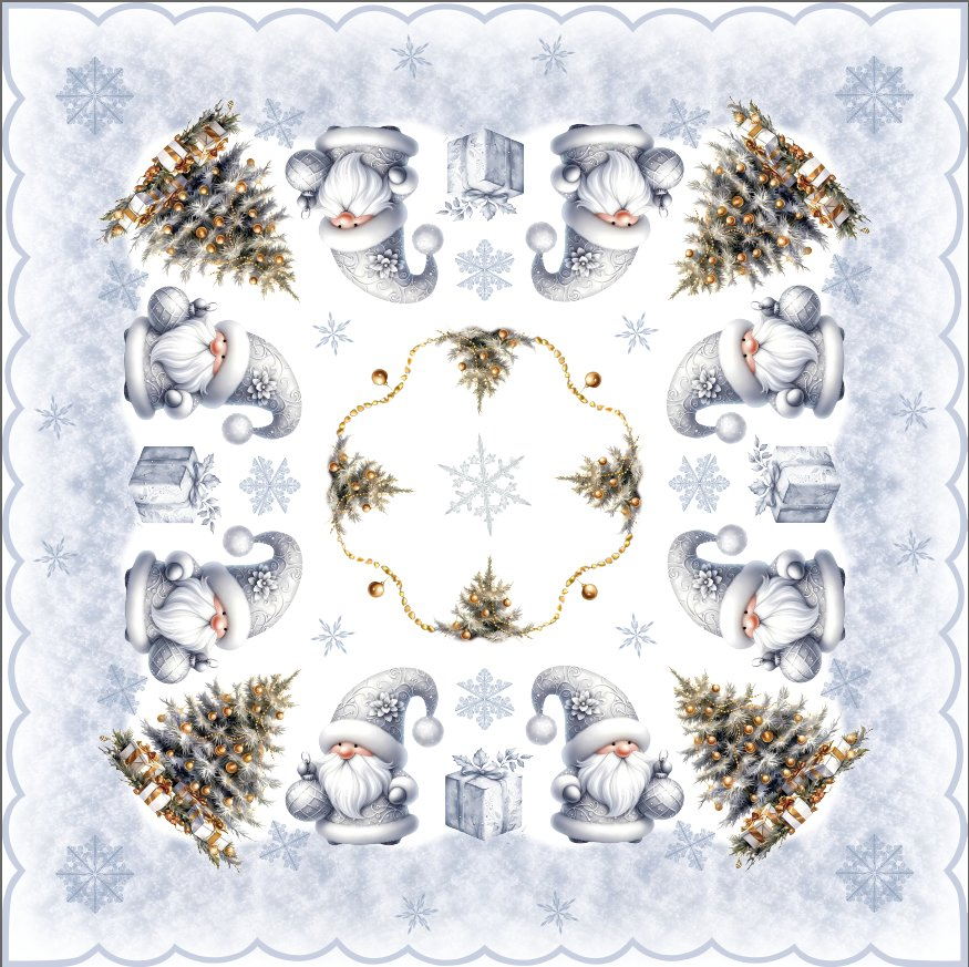 Christmas Tree and Santa Gnome Digital Printing Tablecloth for Merry Christmas