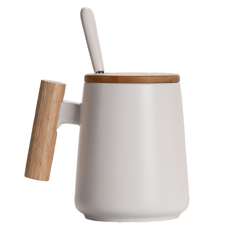 Promotional Gift Custom Wooden Handle Coffee Cup with Bamboo Lid and Spoon