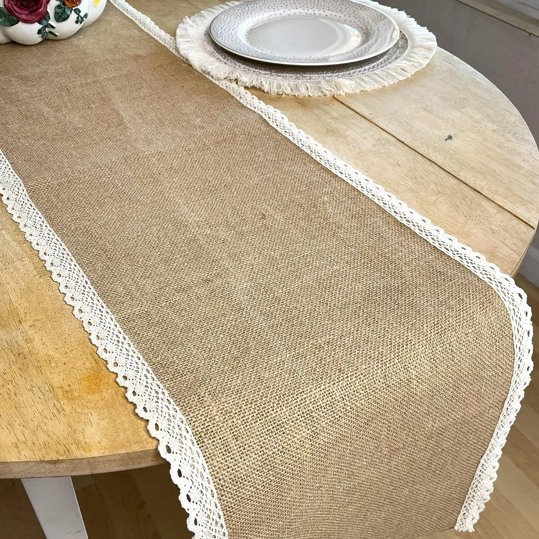 Cotton Lace Wedding Party Jute Table Runner