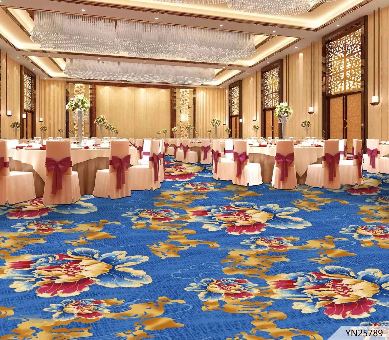 SGS Hotel Soft Fire Resistant Banquet Hall Blue Floor Covering Wool Wall to Wall Carpet for Casino Banquet