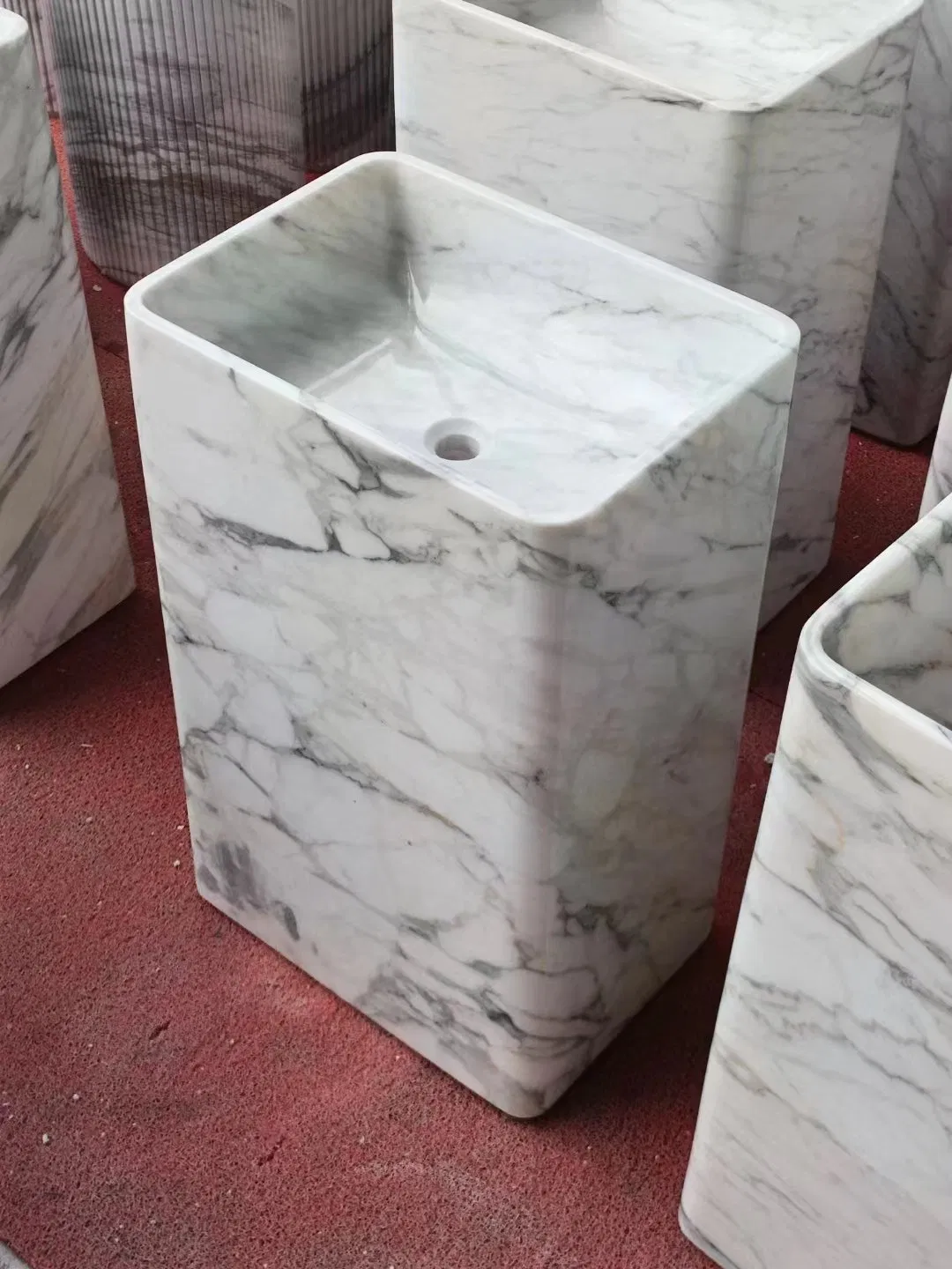 Free Standing Calacatta White Marble Onyx Round Wash Basin for Bathroom