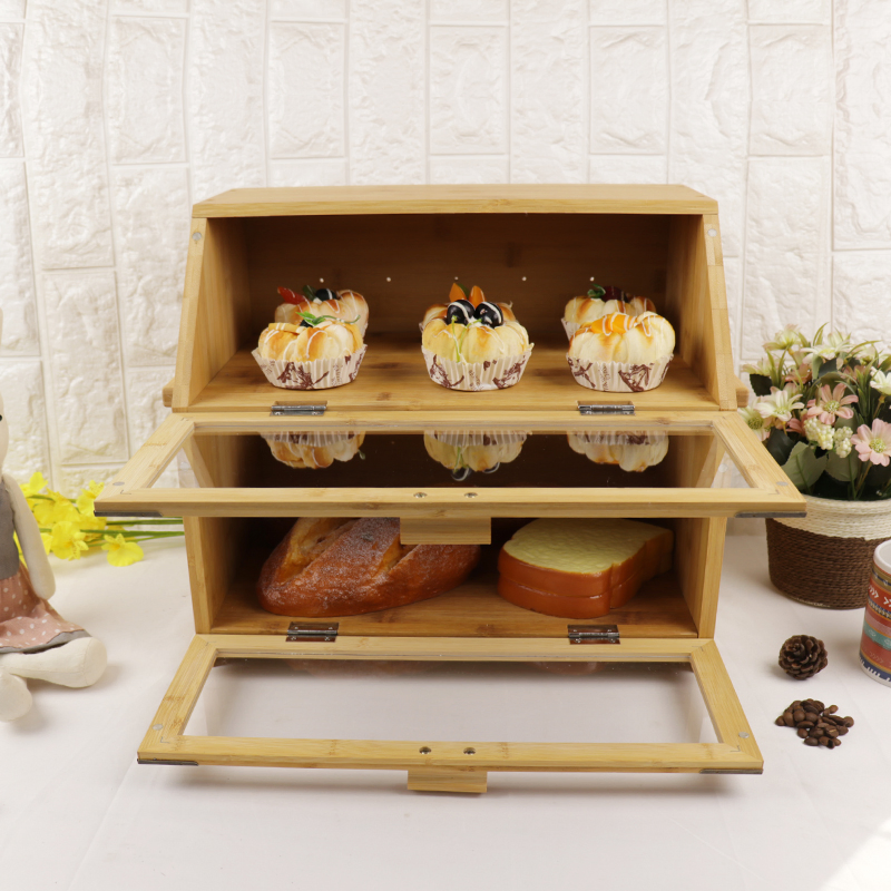 Двухслойная бамбуковая хлебница с окном